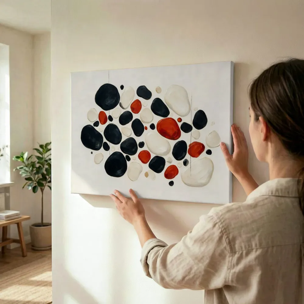 Sfeerimpressie: Kiezelstenen Organic Geometry in inktzwart 3 terwijl het wordt opgehangen