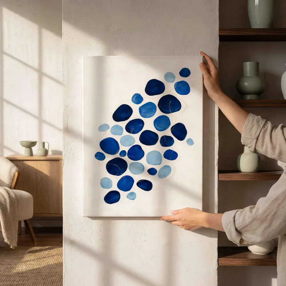 Sfeerimpressie: Kiezelstenen Organic Geometry in middernachtindigo 2 naast de kast