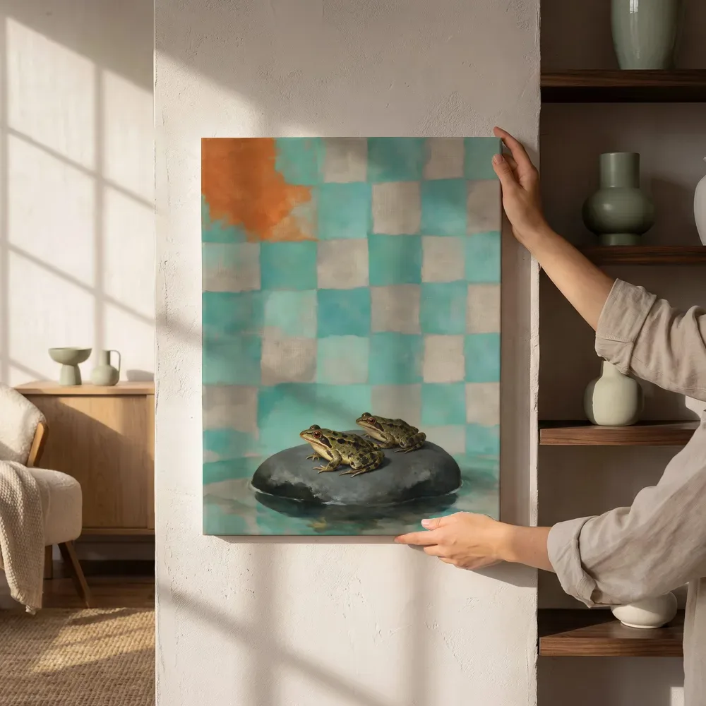 Sfeerimpressie: Kikker in aqua en warm grijs naast de kast