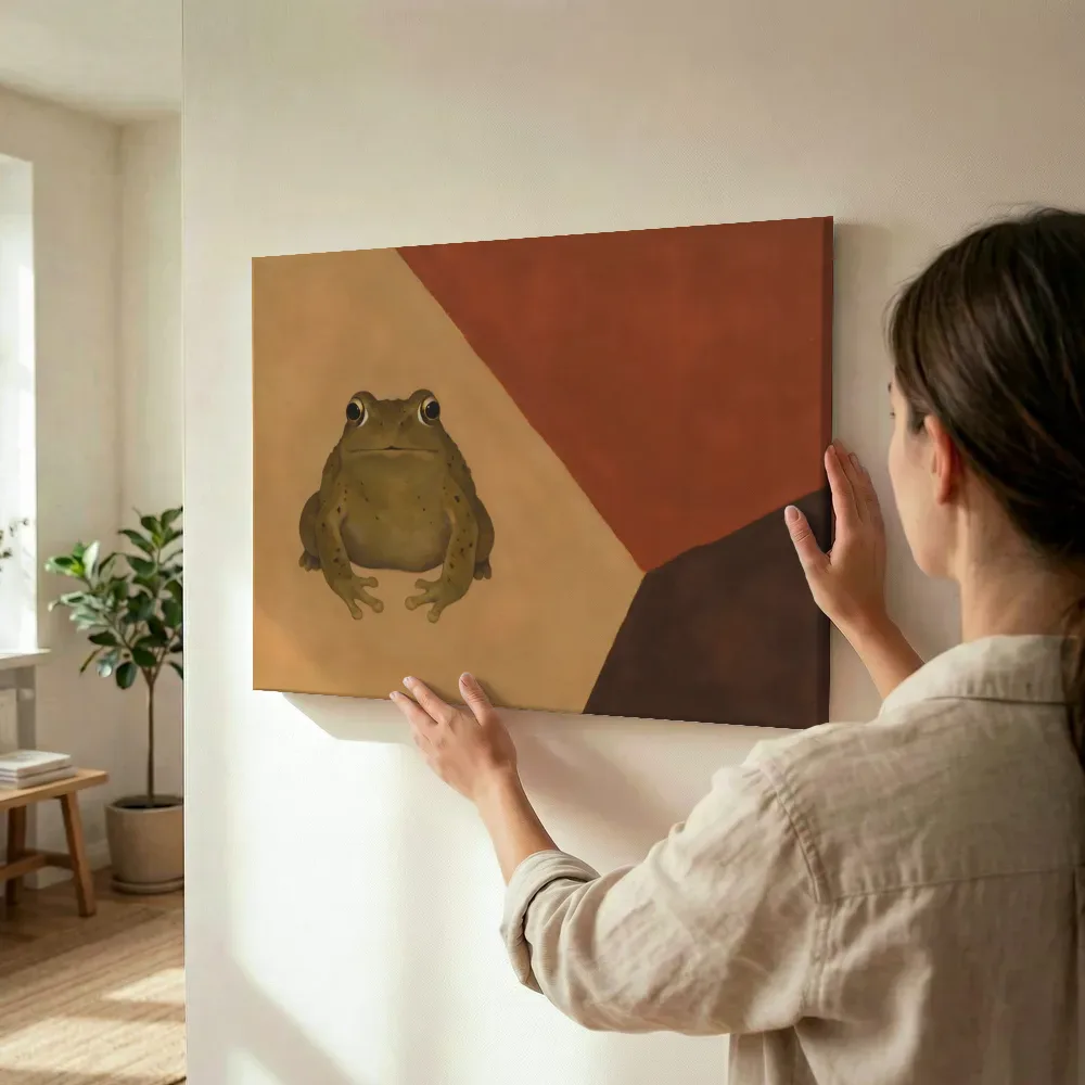 Sfeerimpressie: Kikker in terracotta en zand terwijl het wordt opgehangen