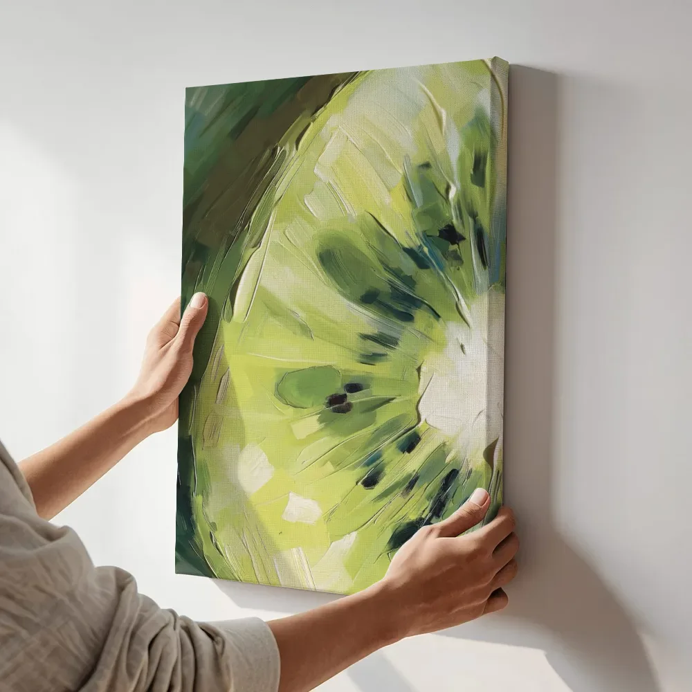 Sfeerimpressie: Kiwi in macro terwijl het aan de muur wordt gehangen