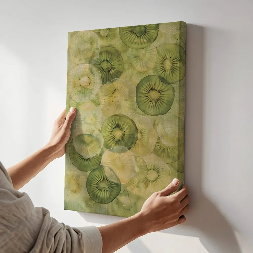 Sfeerimpressie: Kiwi plakjes patroon terwijl het aan de muur wordt gehangen