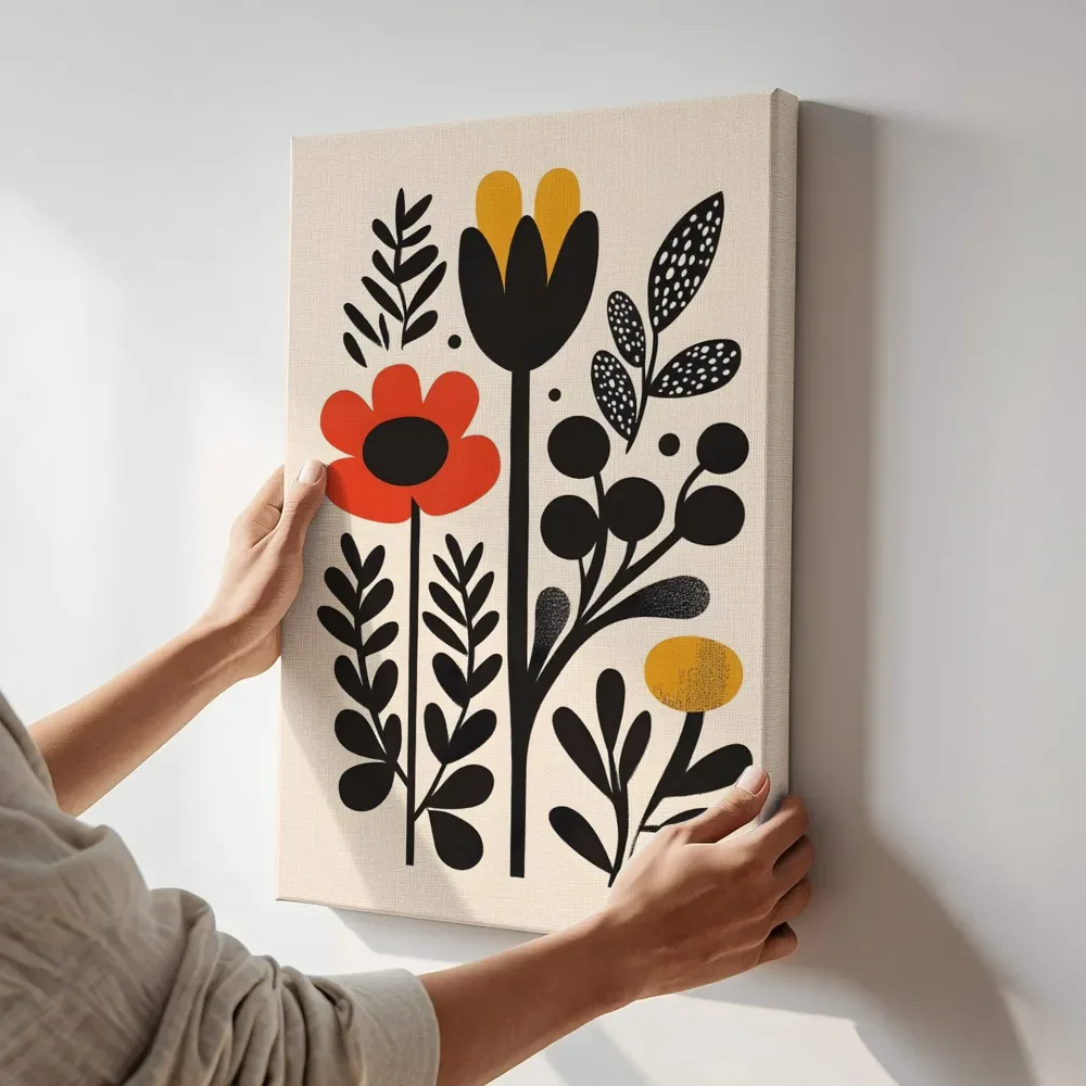 Sfeerimpressie: Klaproos en zwarte tulp terwijl het aan de muur wordt gehangen