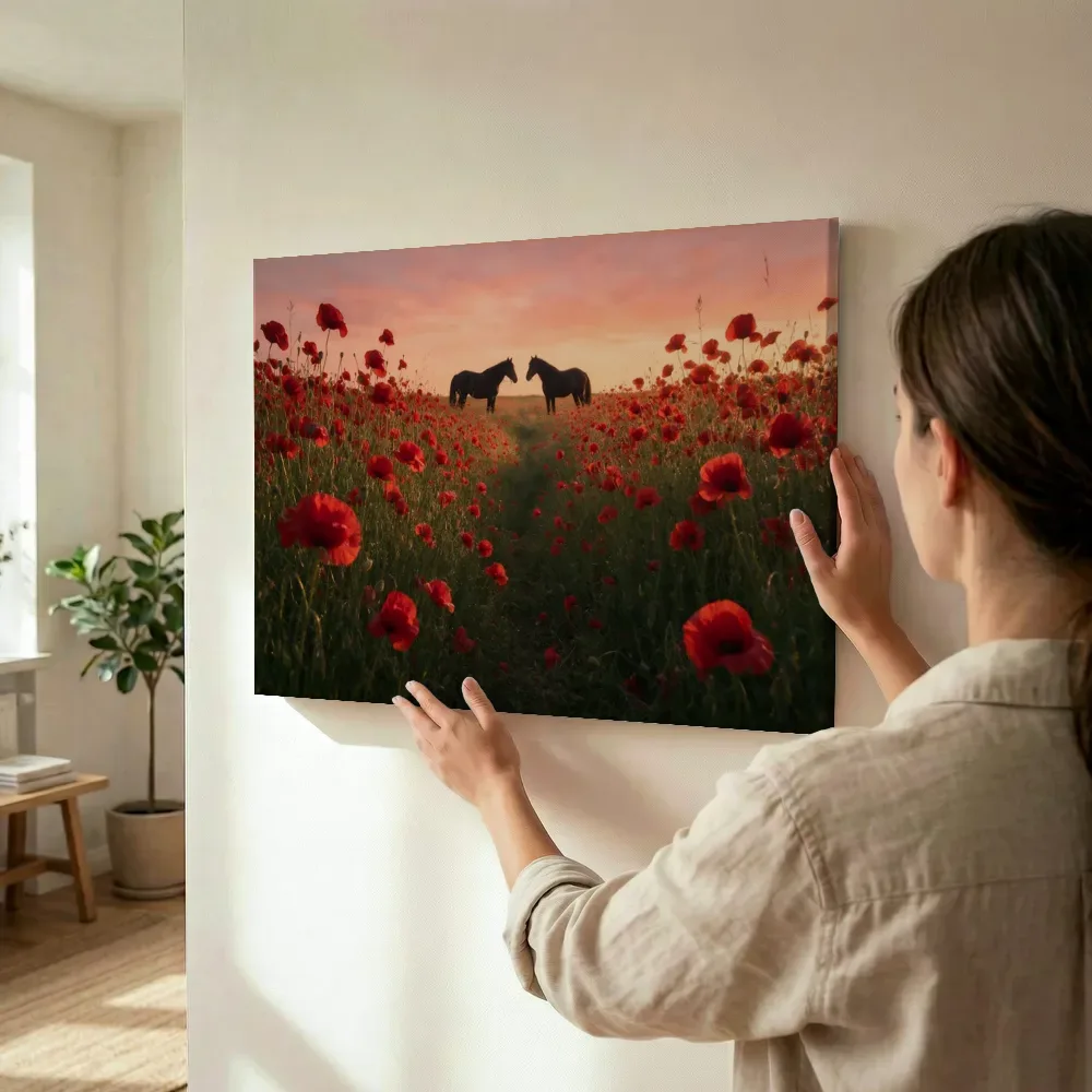 Sfeerimpressie: Klaprozen bij de zonsondergang 3 terwijl het wordt opgehangen