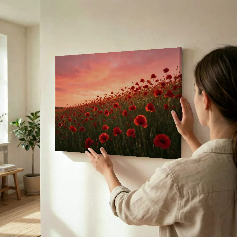 Sfeerimpressie: Klaprozen bij de zonsondergang 5 terwijl het wordt opgehangen