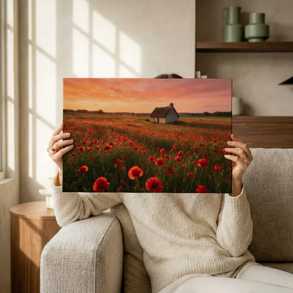Sfeerimpressie: Klaprozen bij de zonsondergang 6 terwijl het omhoog wordt gehouden