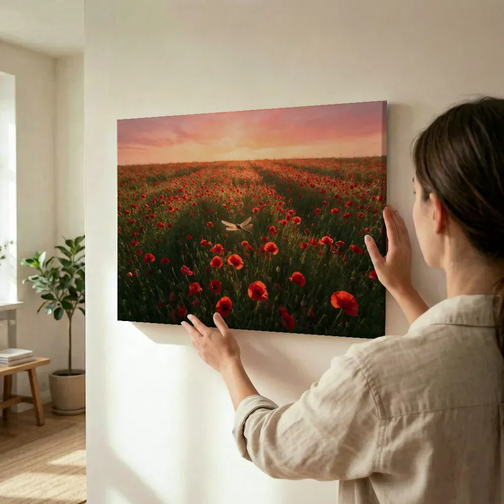 Sfeerimpressie: Klaprozen bij de zonsondergang 7 terwijl het wordt opgehangen