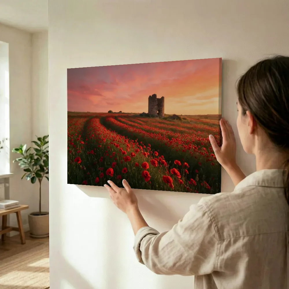 Sfeerimpressie: Klaprozen bij de zonsondergang 9 terwijl het wordt opgehangen