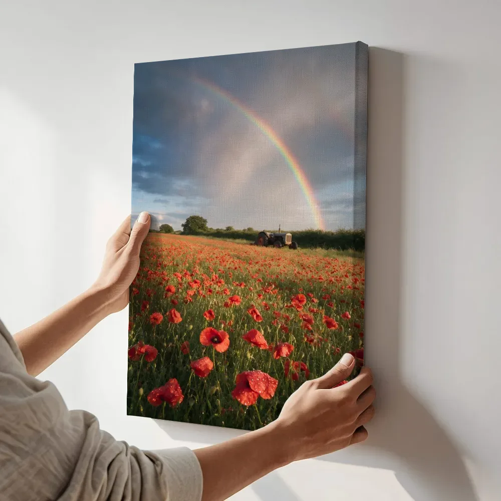 Sfeerimpressie: Klaprozen bij het moment na de regen 7 terwijl het aan de muur wordt gehangen