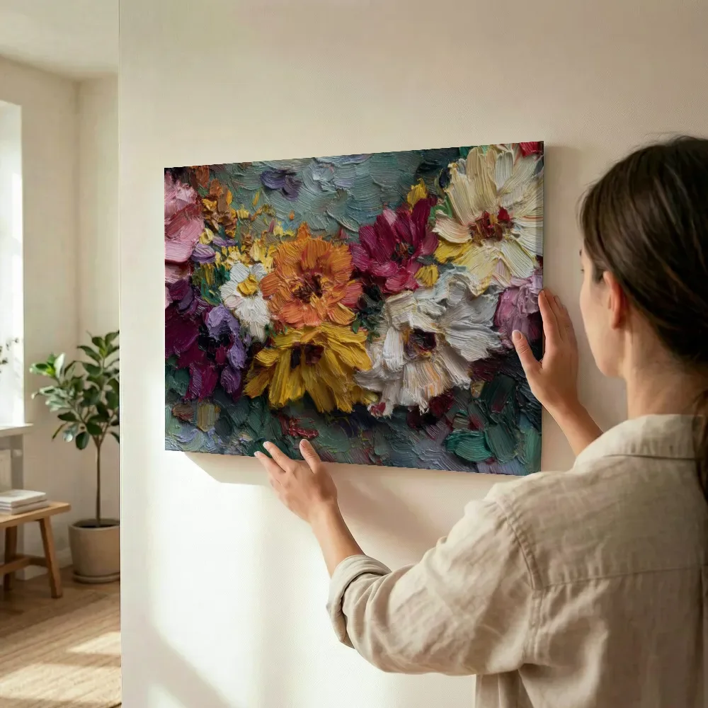 Sfeerimpressie: Kleurrijk bloemenboeket terwijl het wordt opgehangen