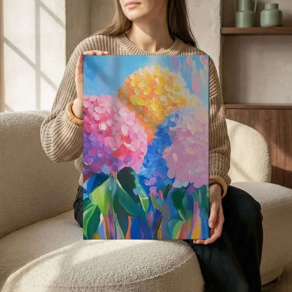 Sfeerimpressie: Kleurrijke hortensia abstract terwijl het zittend wordt getoond