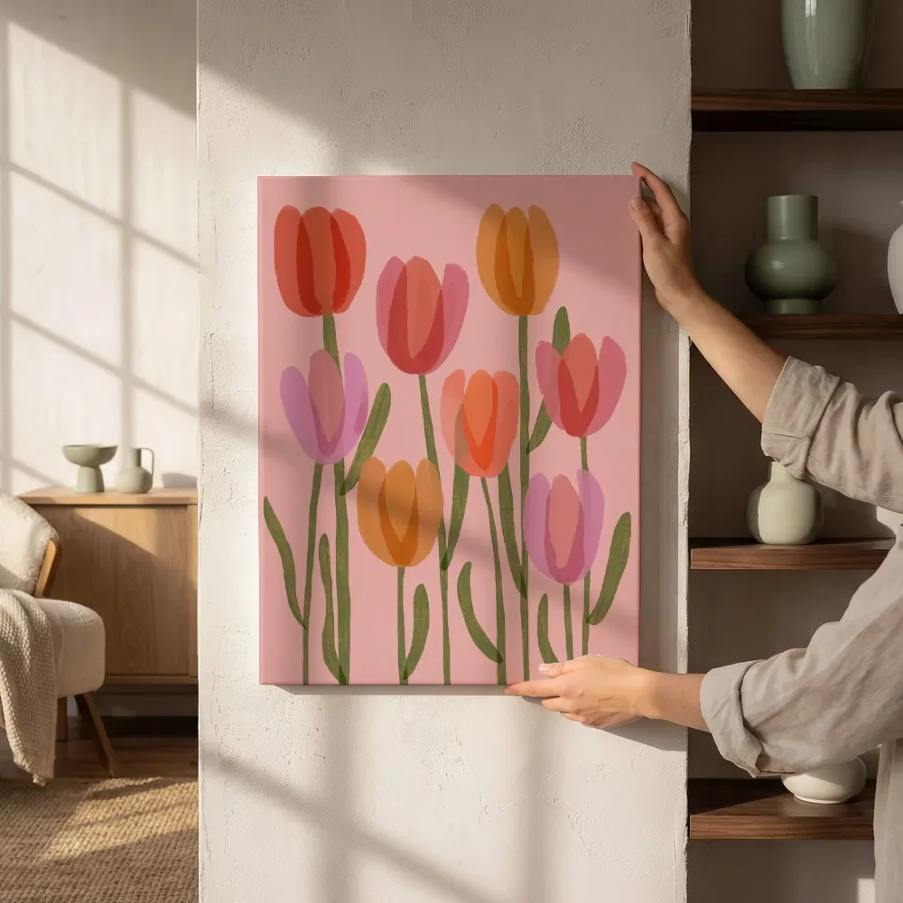 Sfeerimpressie: Kleurrijke tulpen illustratie naast de kast