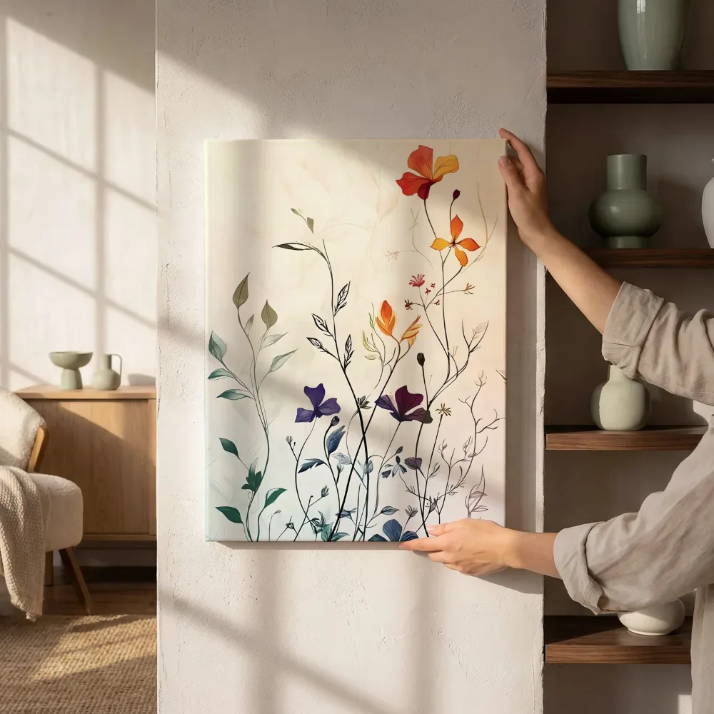 Sfeerimpressie: Kleurrijke wilde bloemen aquarel naast de kast