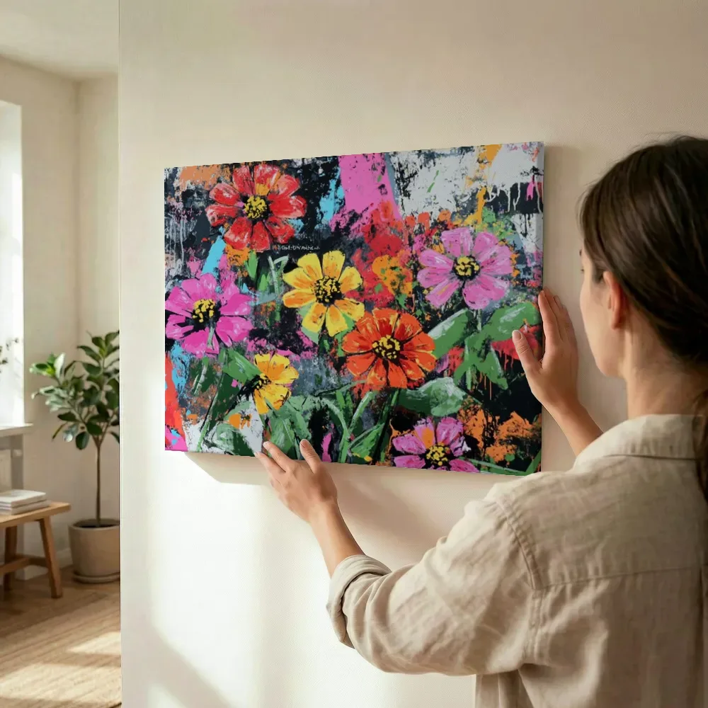 Sfeerimpressie: Kleurrijke zinnia bundel terwijl het wordt opgehangen