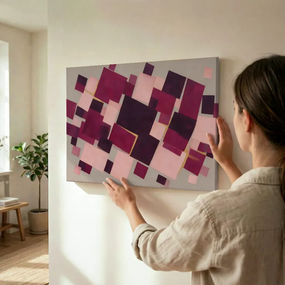 Sfeerimpressie: Kleurvlakken in raster Geometric Earth in magenta 2 terwijl het wordt opgehangen