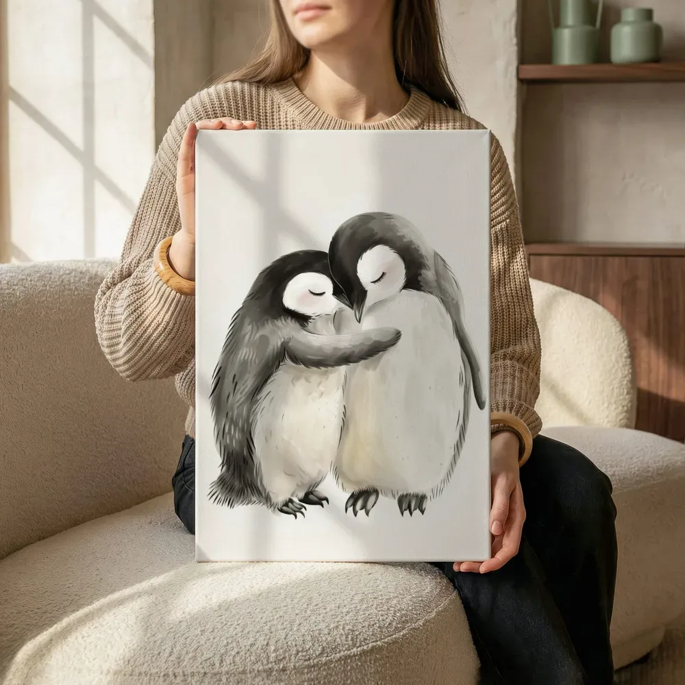 Sfeerimpressie: Knuffelende pinguïns terwijl het zittend wordt getoond