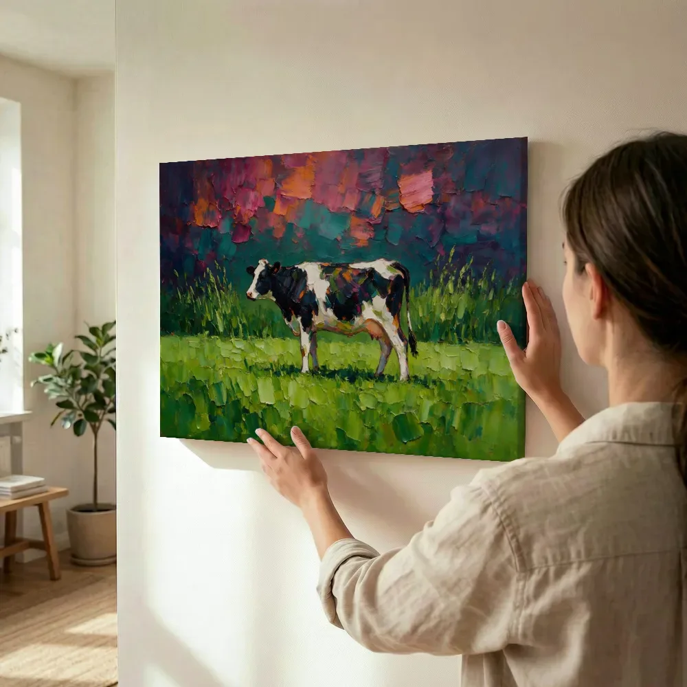 Sfeerimpressie: Koe in donkere pose tussen de grassen terwijl het omhoog wordt gehouden