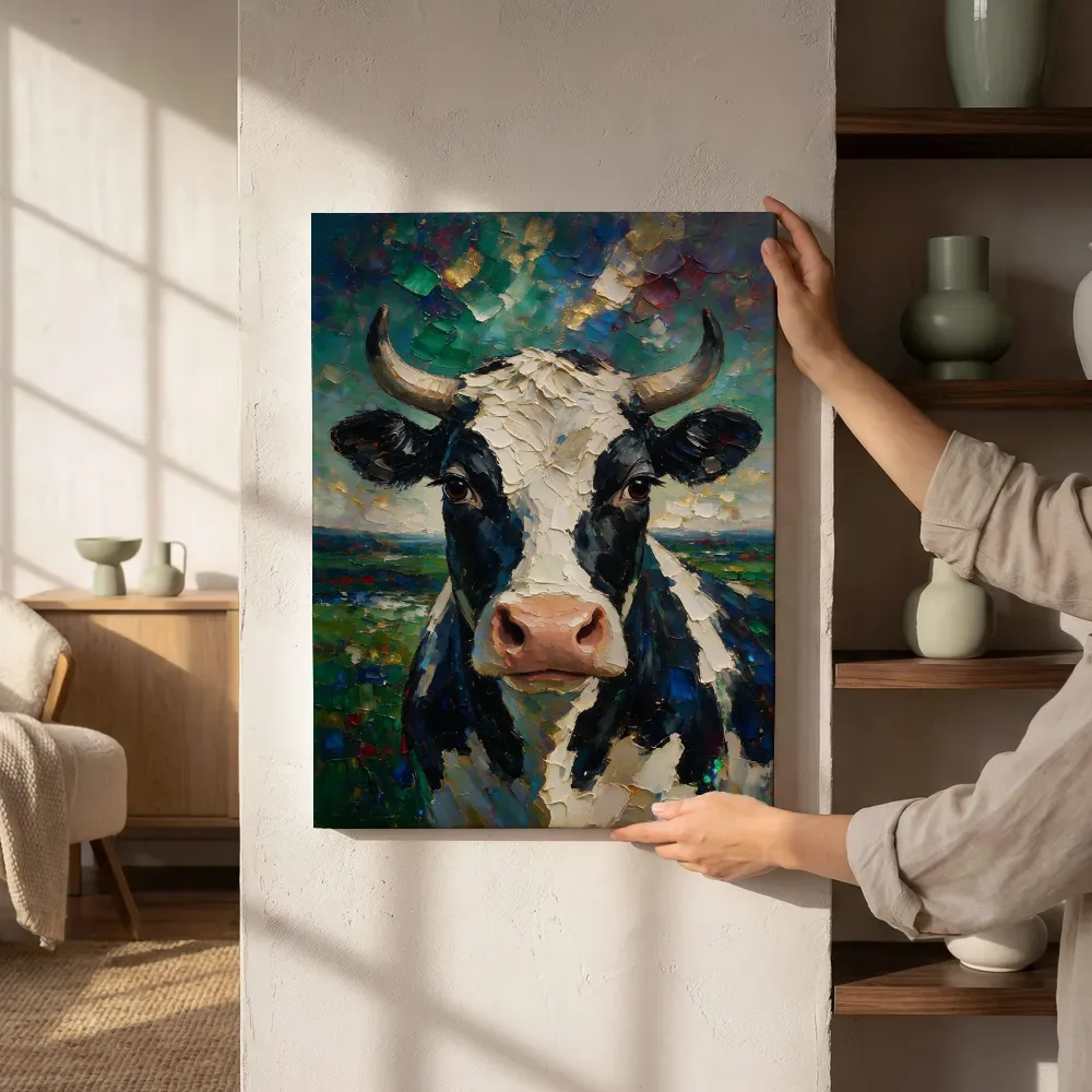 Sfeerimpressie: Koe portret in de mist naast de kast