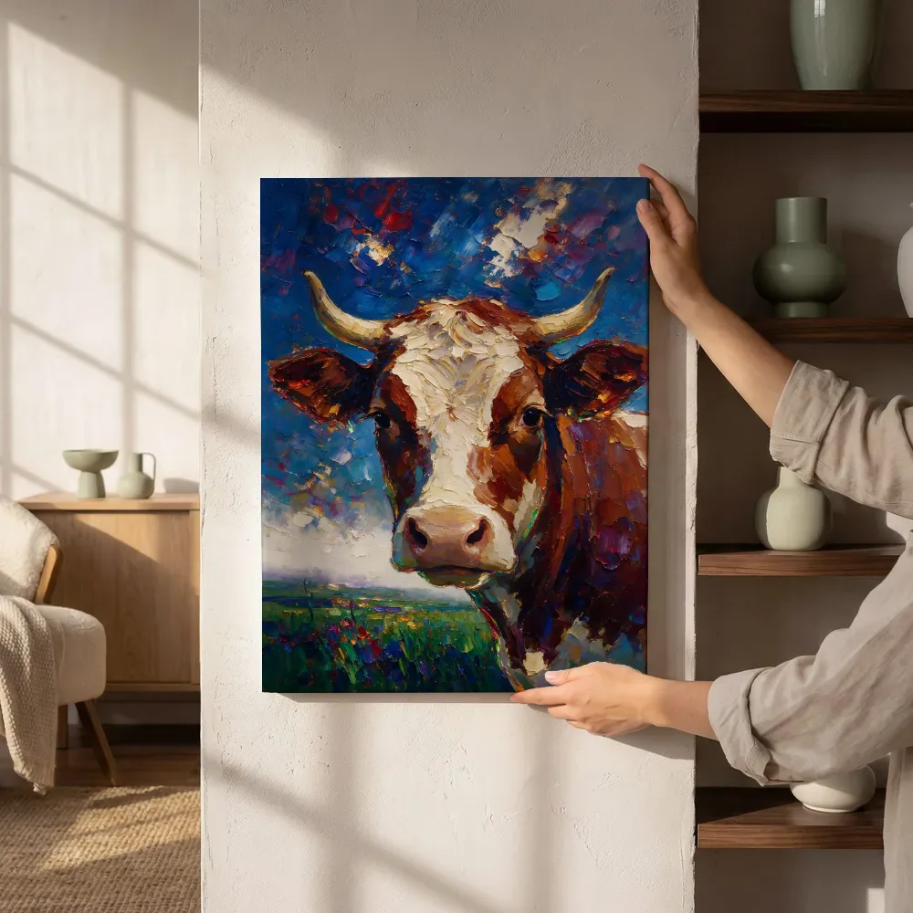 Sfeerimpressie: Koe portret warm in de mist naast de kast