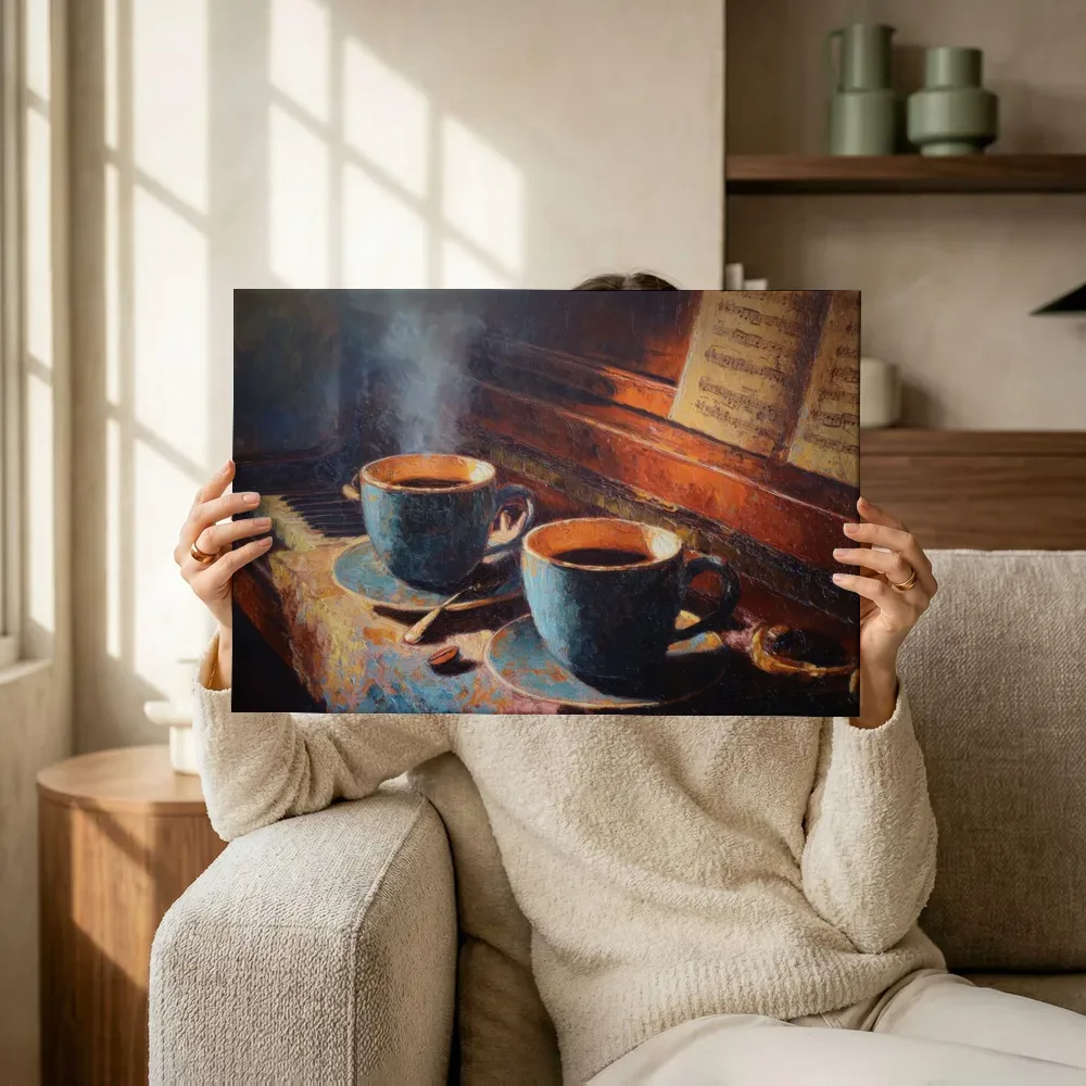 Sfeerimpressie: Koffie bij de piano terwijl het omhoog wordt gehouden