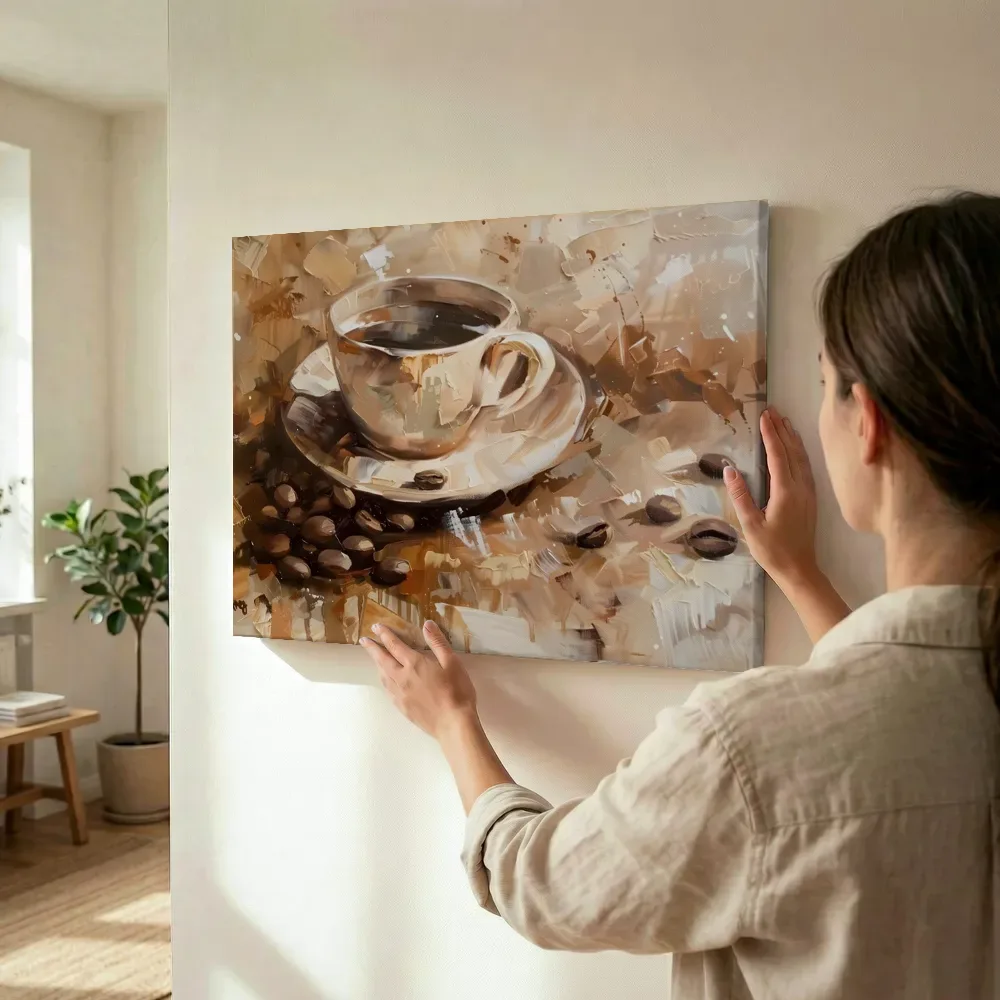 Sfeerimpressie: Koffie stilleven terwijl het wordt opgehangen