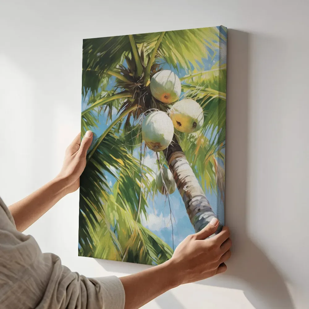 Sfeerimpressie: Kokosnoten in de palm terwijl het aan de muur wordt gehangen