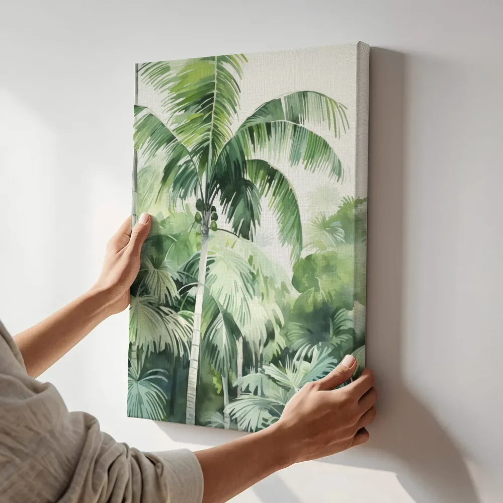 Sfeerimpressie: Kokospalm in de jungle terwijl het aan de muur wordt gehangen