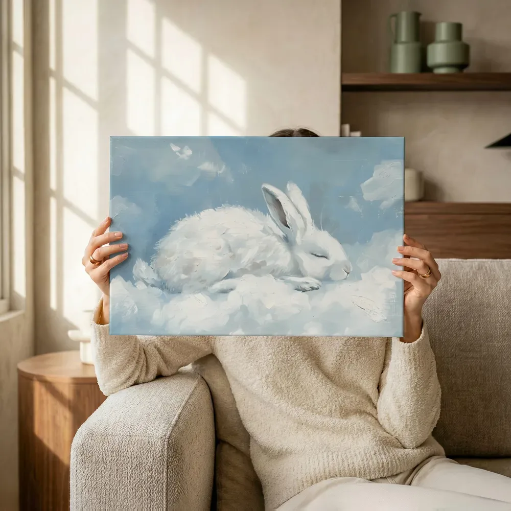 Sfeerimpressie: Konijn op de wolken terwijl het omhoog wordt gehouden