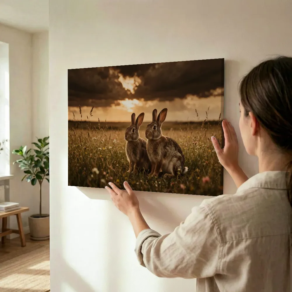 Sfeerimpressie: Konijn samen, een dreigende luchten met een sepia-gloed terwijl het wordt opgehangen