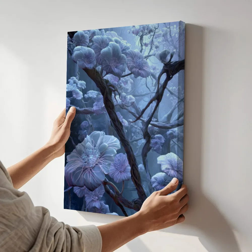 Sfeerimpressie: Koraalbos in pastelkleuren terwijl het aan de muur wordt gehangen