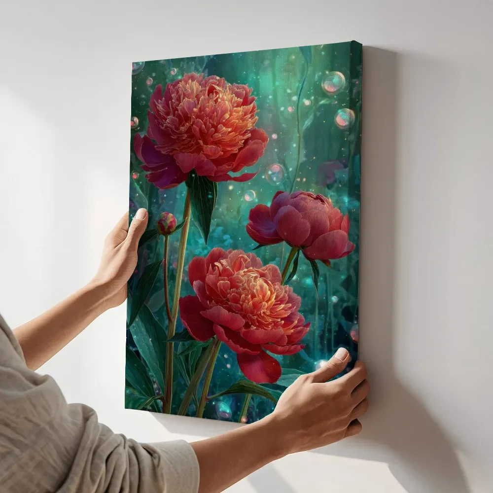 Sfeerimpressie: Koraalpioenrozen in het mystieke bellenbos terwijl het aan de muur wordt gehangen