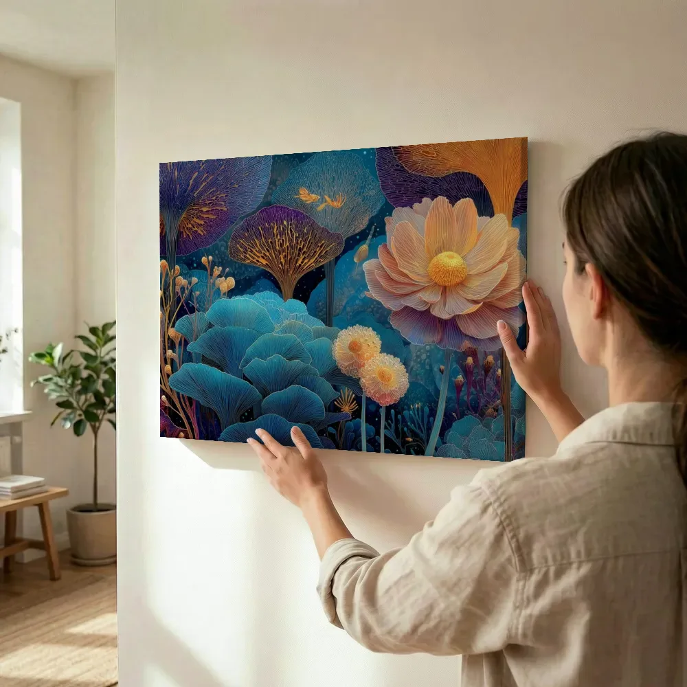 Sfeerimpressie: Koraaltuin met een perzikkleurige bloem terwijl het wordt opgehangen
