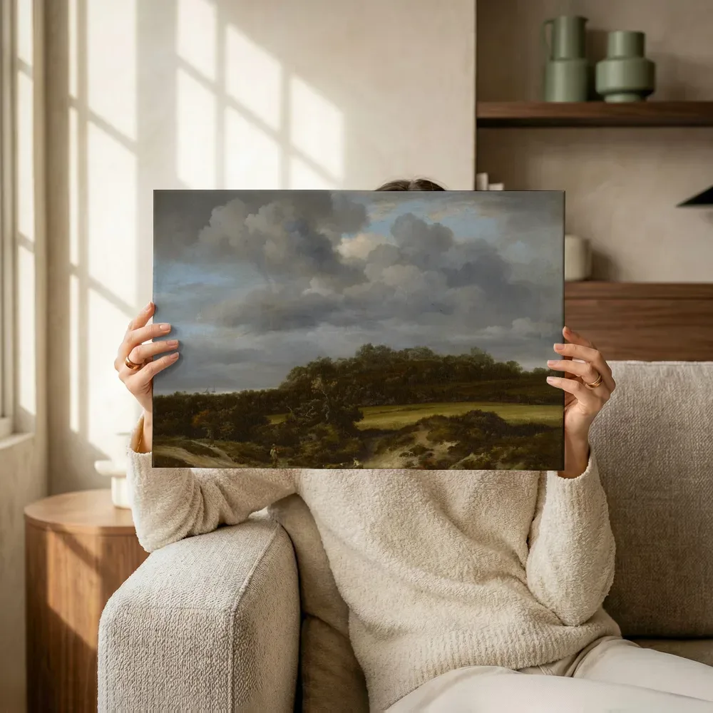 Sfeerimpressie: Korenveld van Jacob van Ruisdael terwijl het omhoog wordt gehouden