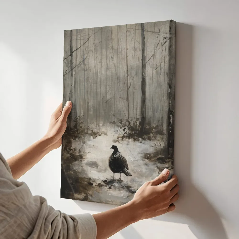 Sfeerimpressie: Korhoen in het berkenbos terwijl het aan de muur wordt gehangen