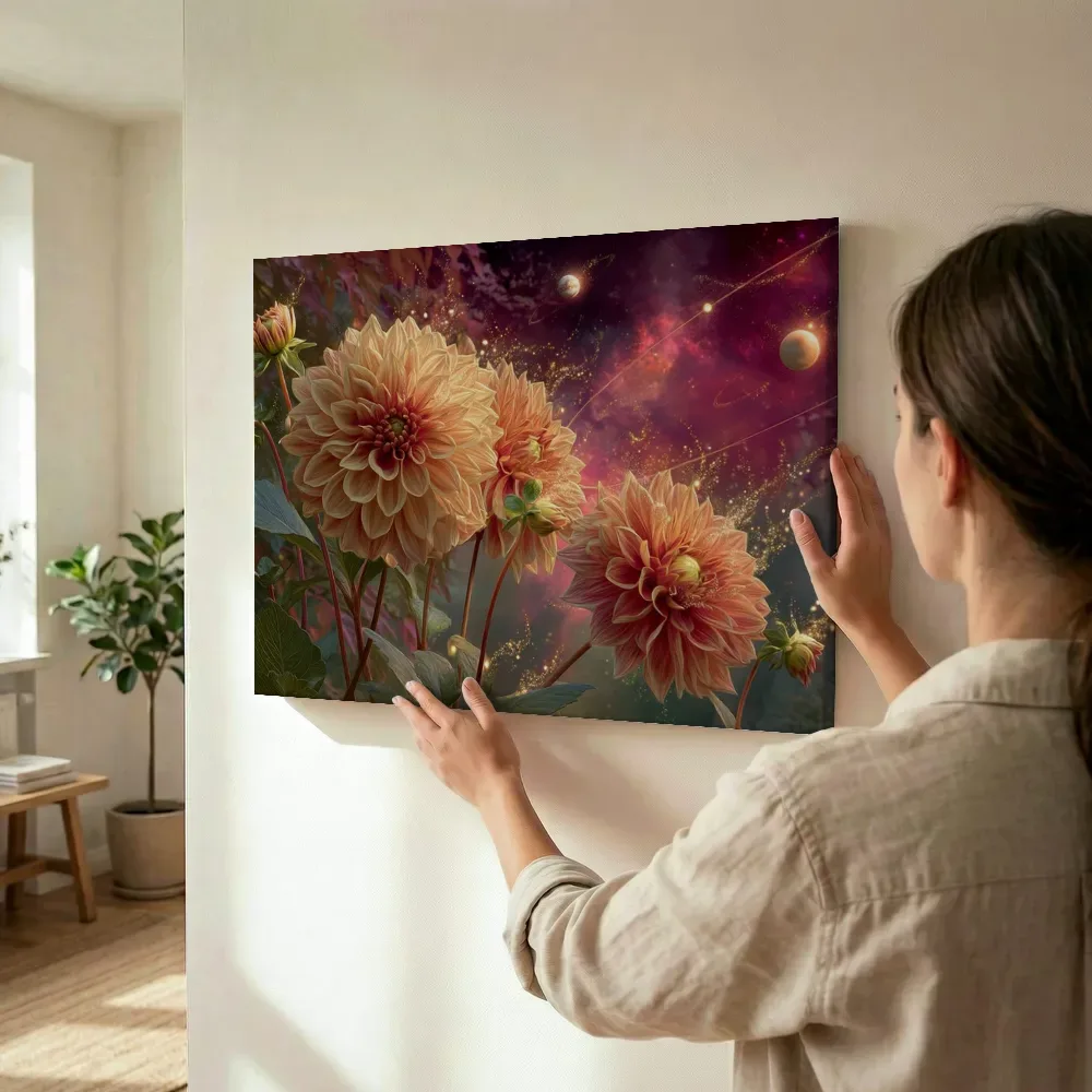 Sfeerimpressie: Kosmische dahlia's terwijl het wordt opgehangen