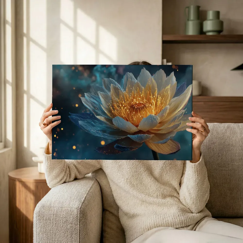 Sfeerimpressie: Kosmische lotus in een sterrennevel terwijl het omhoog wordt gehouden