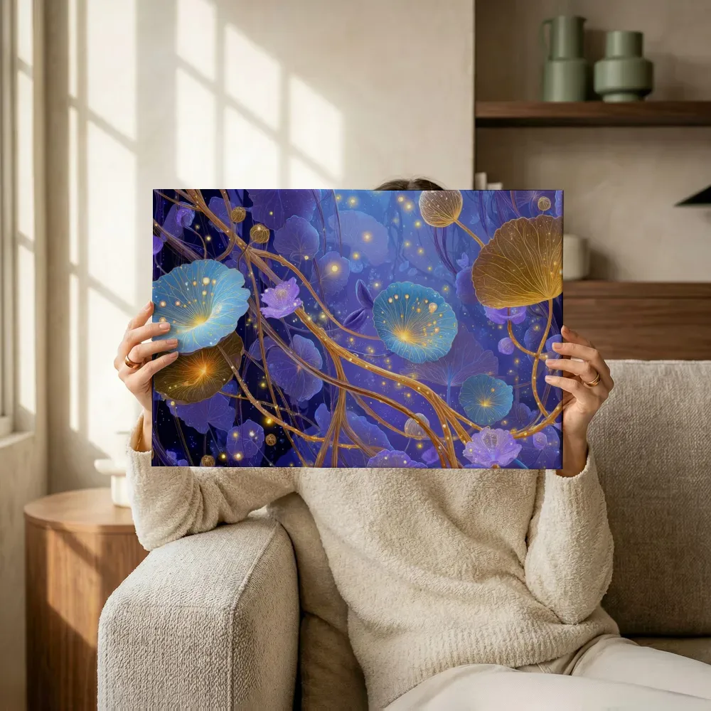 Sfeerimpressie: Kosmische lotusbloemen onder de sterren terwijl het omhoog wordt gehouden