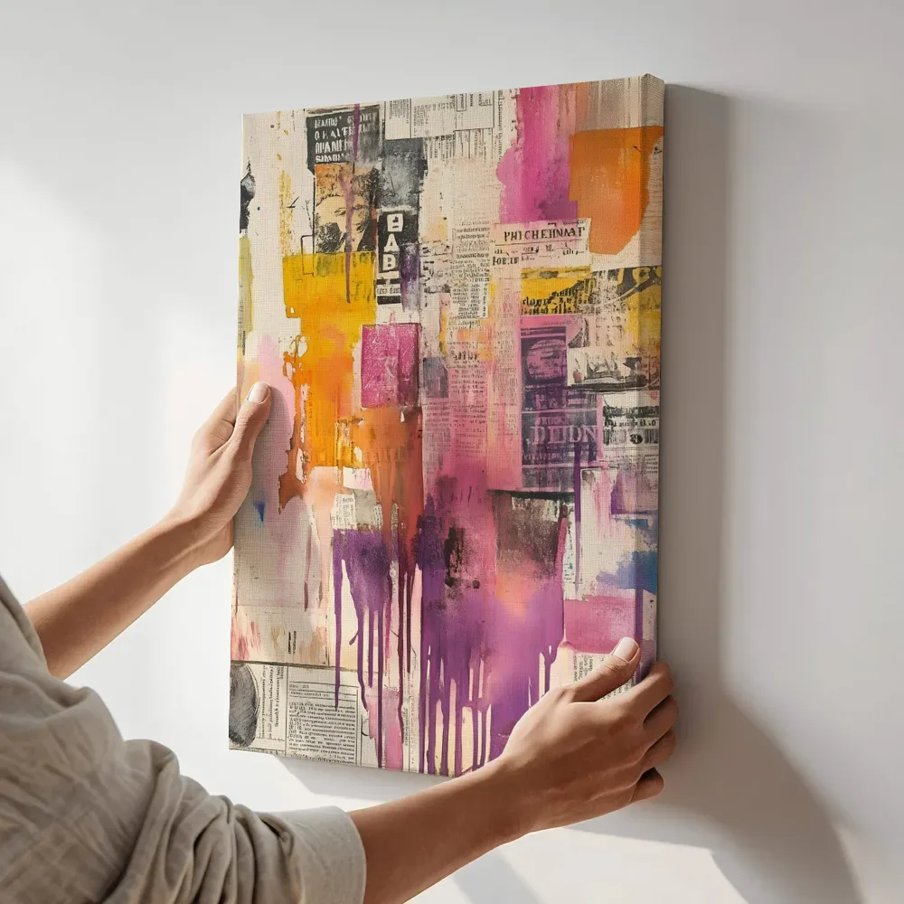 Sfeerimpressie: Krantencollage drip terwijl het aan de muur wordt gehangen