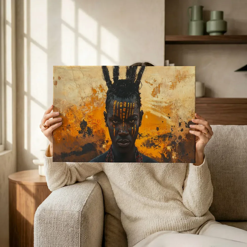 Sfeerimpressie: Krijger met gezichtsbeschildering terwijl het omhoog wordt gehouden