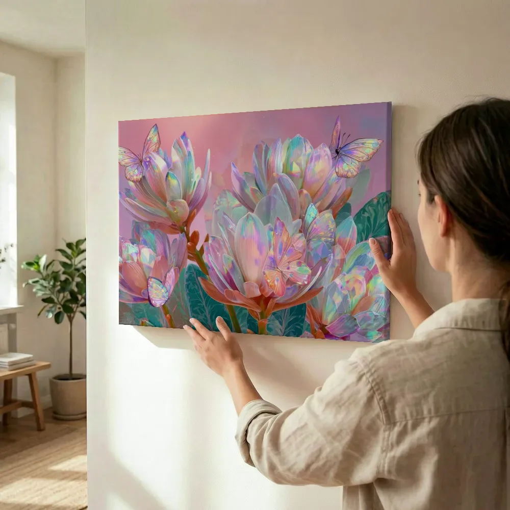 Sfeerimpressie: Kristallen bloementuin met vlinders terwijl het wordt opgehangen