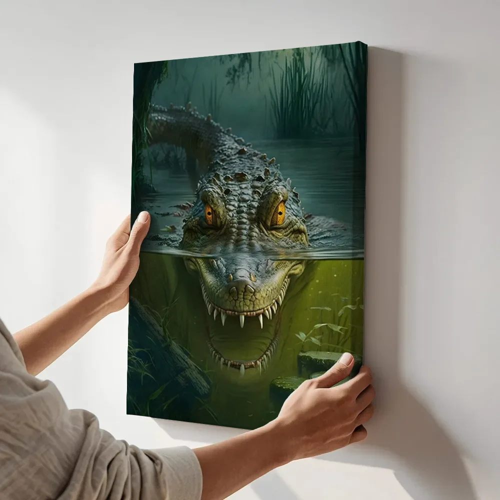 Sfeerimpressie: Krokodil in het moeras terwijl het aan de muur wordt gehangen