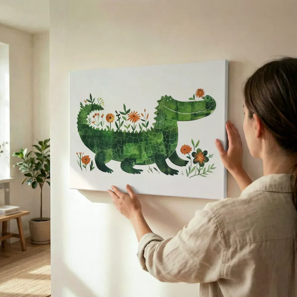 Sfeerimpressie: Krokodil tussen de bloemen terwijl het wordt opgehangen