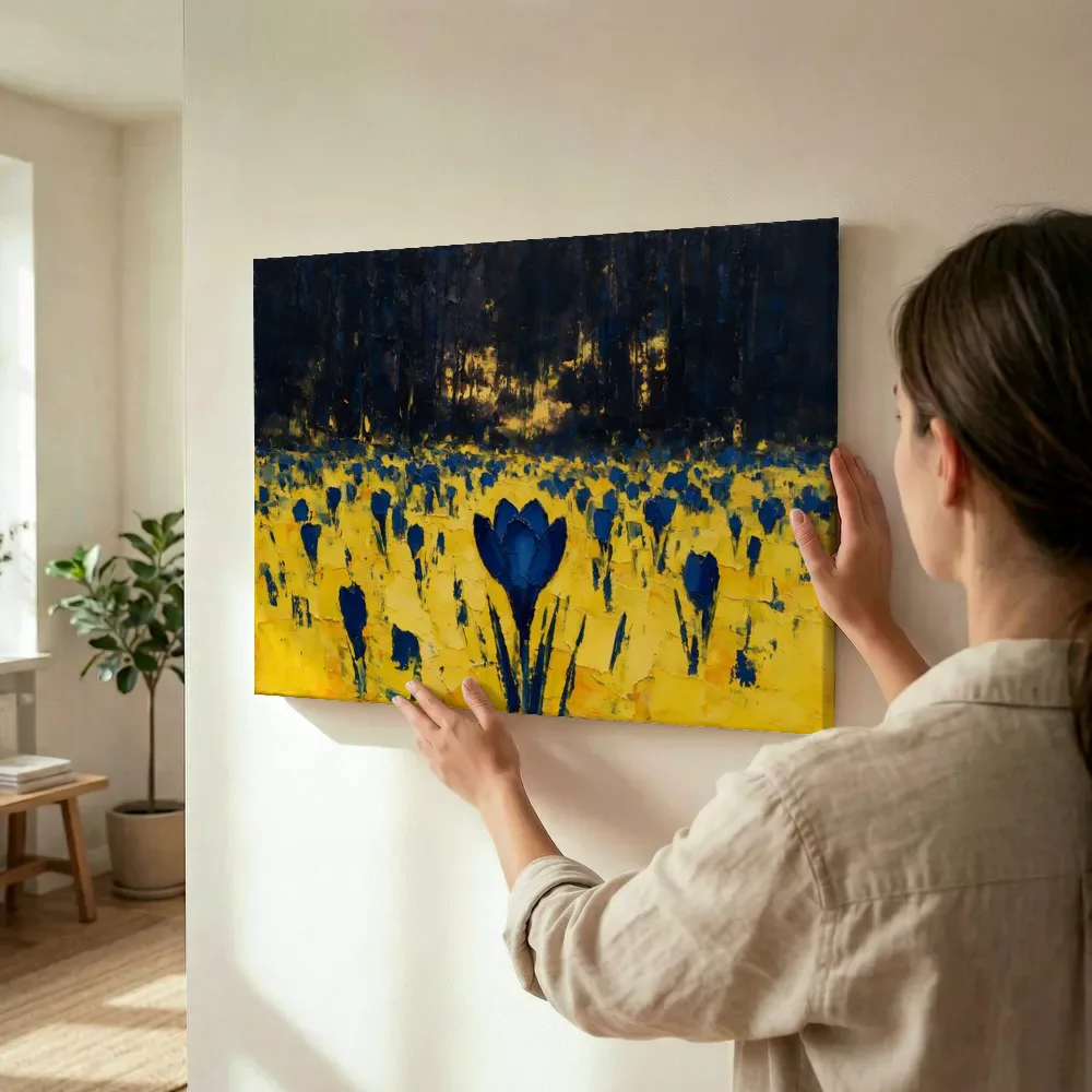 Sfeerimpressie: Krokus aan de bosrand in blauwgeel terwijl het wordt opgehangen