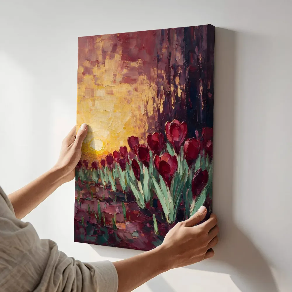 Sfeerimpressie: Krokus aan de bosrand in wijnmint terwijl het aan de muur wordt gehangen