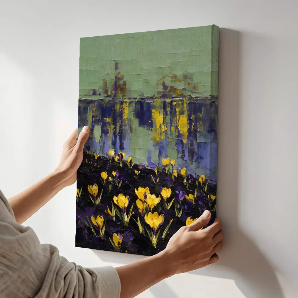Sfeerimpressie: Krokus aan de oever in zwavelviolet terwijl het aan de muur wordt gehangen