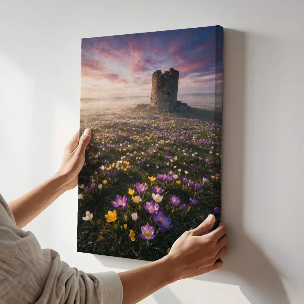 Sfeerimpressie: Krokus bij de ochtendmist 6 terwijl het aan de muur wordt gehangen