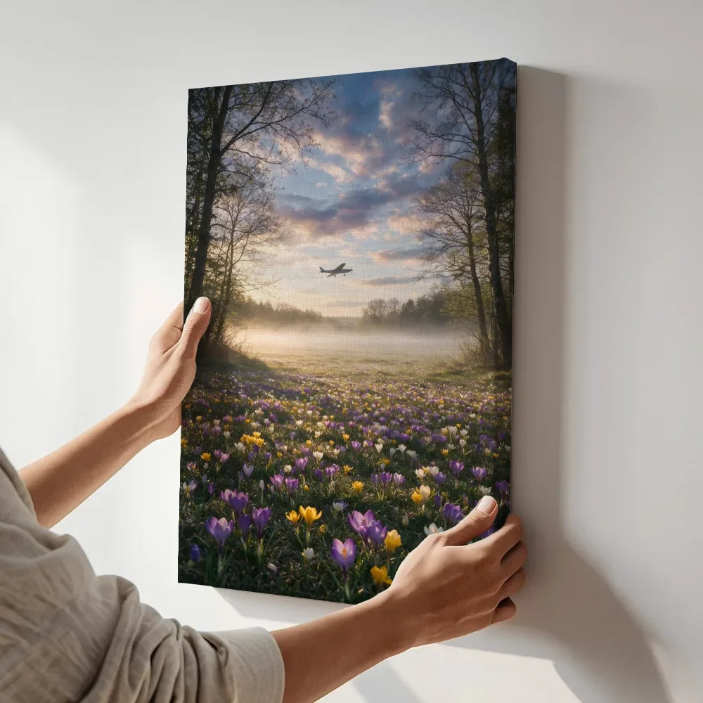 Sfeerimpressie: Krokus bij de ochtendmist 9 terwijl het aan de muur wordt gehangen