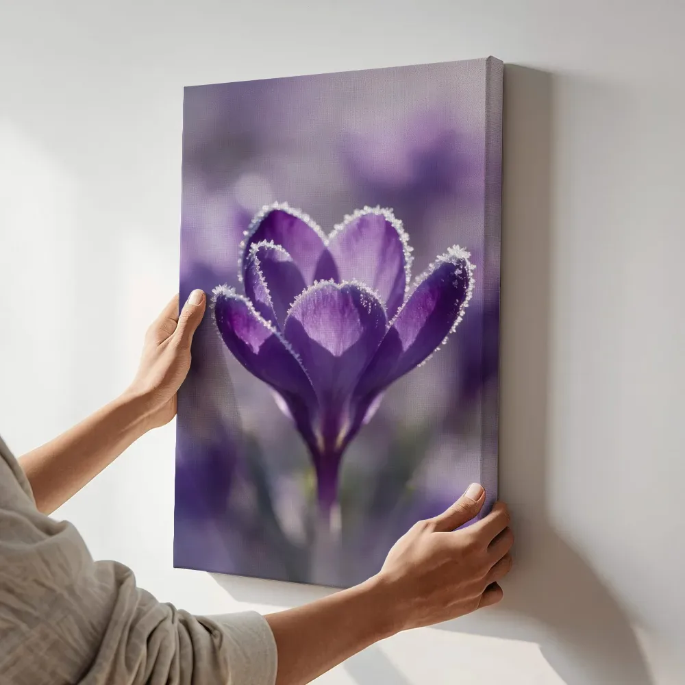Sfeerimpressie: Krokus in de vorst, dieppaars 7 terwijl het aan de muur wordt gehangen
