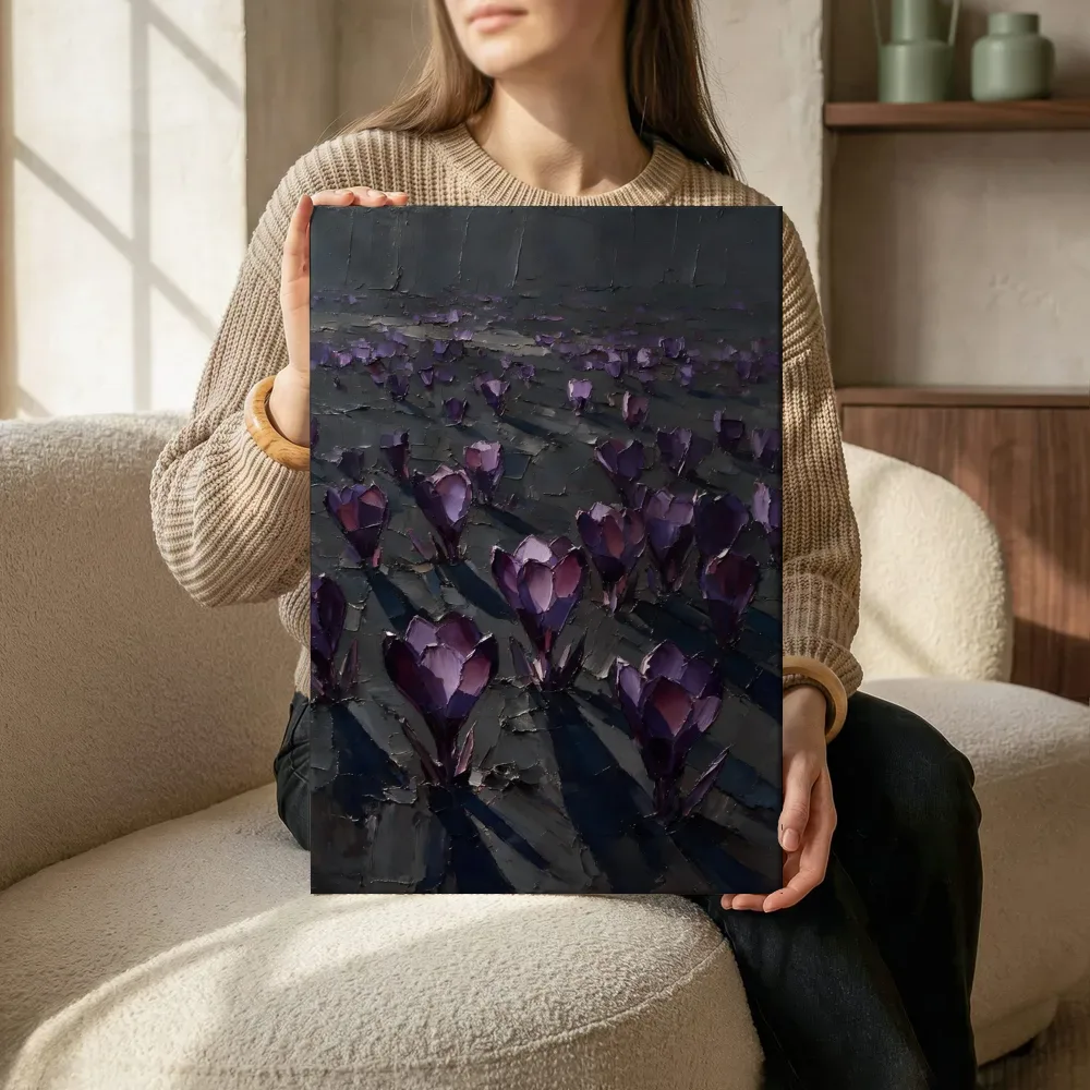 Sfeerimpressie: Krokus in het landschap in aubergine terwijl het zittend wordt getoond