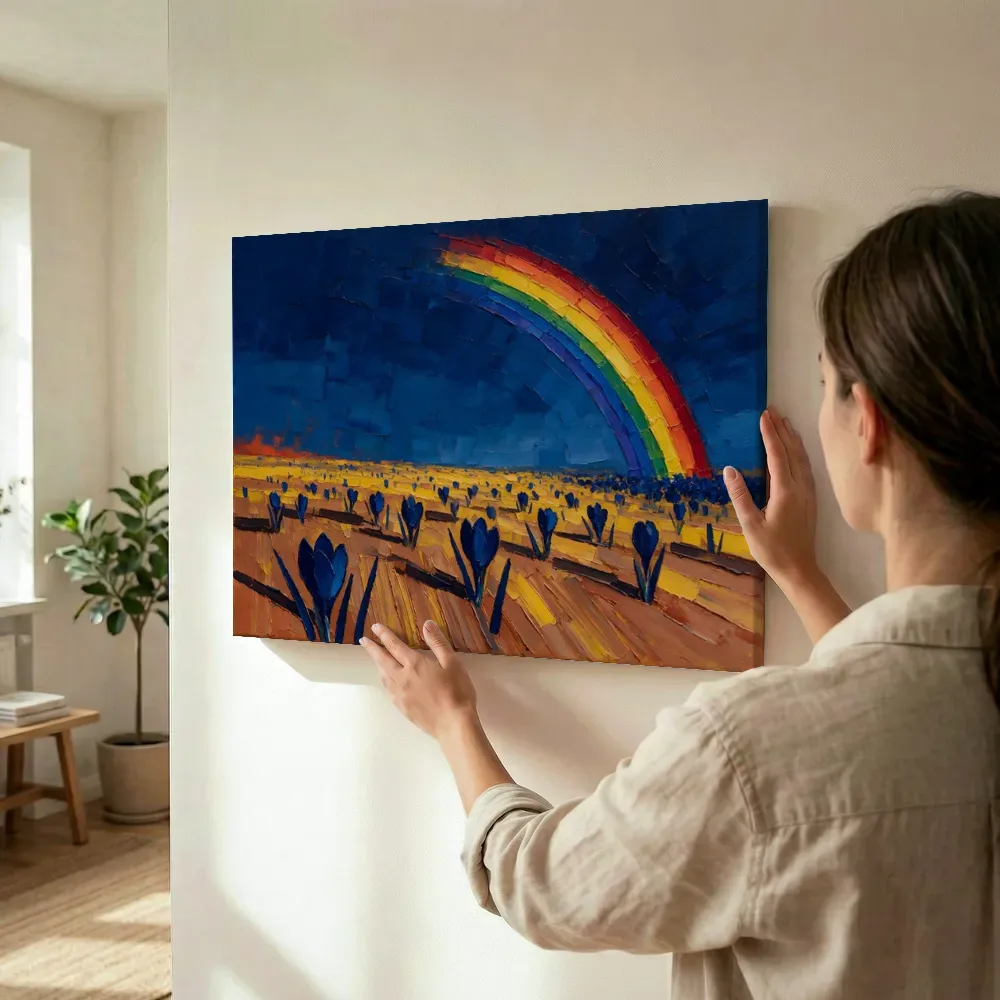 Sfeerimpressie: Krokus in het landschap in blauwgeel terwijl het wordt opgehangen